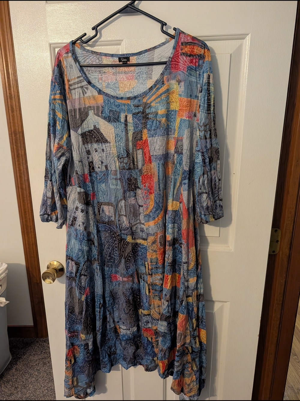 Shana Abstract Art Print Crinkle Tunic Dress - Size XL